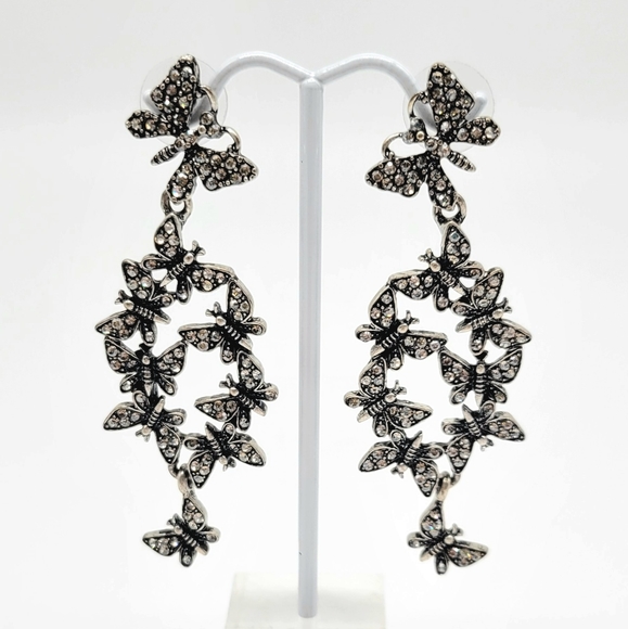 Oscar de la Renta Clear Diamond Swarovski Crystal Butterfly Dangle/Drop Earrings - Picture 5 of 13